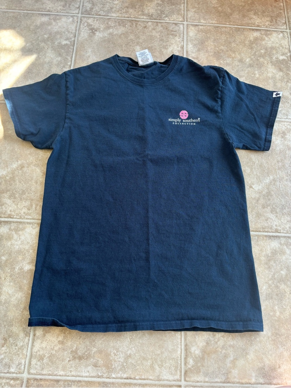 Simply Southern Navy Short Sleeve Tee with Pink Logo